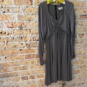 Vintage 90s Long Sleeve polka dot mini dress with tie front